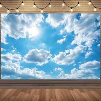 2D Bright Blue Sky & White Clouds Backdrop Banner, Sunny Photography Background 70.9x43.3inch/180*110cm white