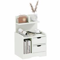 Bedside Table, Small Bedside Cabinet with 2 Drawers and Storage Shelves, Modern Nightstand for Bedroom, White 40 x 30 x 60 cm