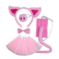 Kiaulės kostiumo rinkinys Kiaulės ausys, nosis, uodega, Tutu sijonas, Kaklaraištis Rožinės kiaulės karnavalinio kostiumo rinkinys Aksesuarai Helovino vakarėliui 1 pink