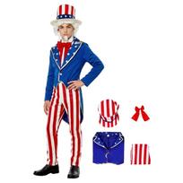 Liepos 4 d. Amerikos nepriklausomybės diena Kostiumas Dėdės Samo Kostiumai Cosplay Helovino Kostiumai Patriotiška Aukšta Skrybėlė Peteliškė Švarkas L blue
