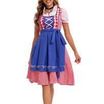 Adult Women German Bavarian Oktoberfest Costume Set,Beer Costume Dirndl Dresses for Halloween and Beer Festival Carnivals L mėlyna