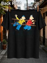 Two Cheerful Cartoon Handy Carrying A Ladder With A Je To Lettering And Nostalgic Comic Styling Unisex All TShirt S black