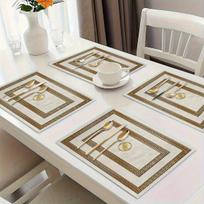 Luxury European-style Golden Geometric Placemats with Non-Slip Linen, Suitable for Kitchen Dining Decor and Indoor Outdoor Party 4PCS