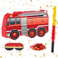 Fire Engine Pinata with Hanging Loop Rod Blindfold and Confetti,Ornament,Firetruck Birthday Party gray