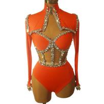 3Pcs Club Party Outfit Stage Performances Drag Queen Costumes Rhinestones Long Sleeve Shrug Crop Tube Top with Bottom S brown