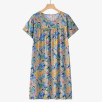 Women'S Cotton Silk Sleep Dress Summer Thin Short-Sleeve Loose Loungewear For Senior Mothers one size gray