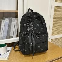 Schoolbag plaid schoolbag junior high school girl college student high school student cute bow ribbon velvet backpack computer backpack gray
