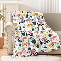 Cute cartoon sushi digital-printed polyester Bedroom velvet flannel cover blanket Fleece soft sofa cover blankets for beds 75x90cm white