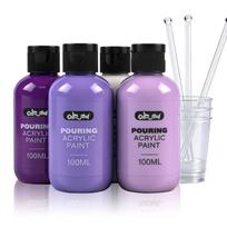 4-Color Pouring Acrylic Paint Set, 100ML - DIY Graffiti and Flow Art Decoration gray