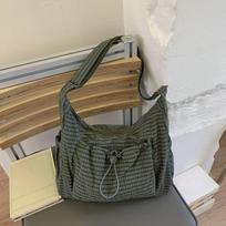 Women Checkered Sling Bag Nylon Drawstring Crossbody Bag Large Capacity Trendy Satchel Bag Shopping Date Handbags and Purses gray