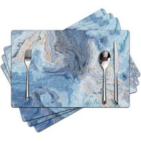 Blue Marble Faux Placemats Set Of 4 - Heat Resistant Placemats For Dinner Table, Non-Slip Waterproof Oil-Proof Washable 4PCS gray