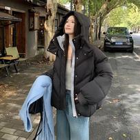 Ladies Hooded Cotton-padded Jacket New Winter Joker Short Padded Jacket. M gray