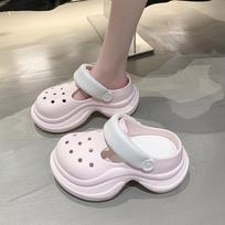 Fashion Women Platform Sandals DIY Laceup Fashion Clogs Thick Sole Summer Garden Shoes Ladies Home Street Slippers Beach Wedges Slides 35-36 rožinė