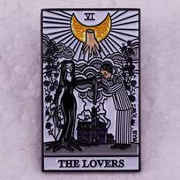 Addams Family Tarot Card Lovers Brooch: Gomez & Morticia Pin from Animated Movie gray