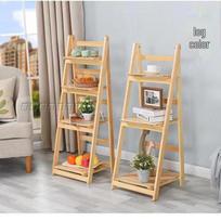 Sulankstomas baltos pušies medienos gėlių ir batų stovas - Pastatomas 4 pakopų daugiafunkcis stovas beige