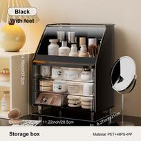 UFORU Cosmetics storage box with transparent drawers and a flip-top design. It has multiple compartments inside. L&4 juoda