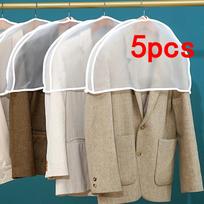 5pcs Dust Cover Clothes Hanging Suit Coat Garment Protector Storage Bag Case Shoulder Dustproof Wardrobe Organizer Home Supplies white