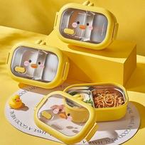 Stainless Steel Lunch Box Kids School Kawaii Bento Box Portable Sealed Food Storage Container For Primary Student/Office Worker geltona