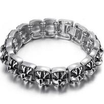 Skull Cross Shaped Man Bracelet Solid 316L Stainless Steel Masculine Jewelry Biker Gothic Punk Rock Wholesale Dropshipping 21cm gray