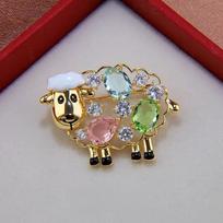 Cute Rhinestone Sheep Pin Enamel Cartoon Goat Brooch Trendy Decor for Kids Women Daily Outfit Accessory A4 gray