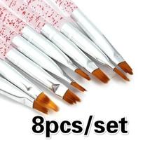 8pcs Nail Art Brush Pen Acrylic Powder French Gradient Color UV Gel Tips Decoration Painting Brushes Set rožinė