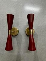 Mid Century Modern Wall Sconce: Italian Diabolo Brass Light raudona