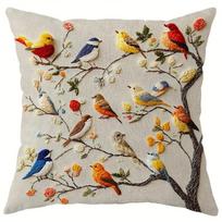 Bird Print Pillow Covers: Colorful And Delicate Decorative Pillows, Cushion Cover For Sofa, Decoration Peach skin 18*18(CM)-1Pcs