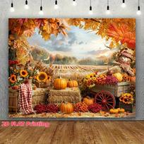 Autumn Harvest Tapestry, Vibrant Pumpkin Sunflower and Gnome Farm Scene, Rustic  for Thanksgiving Fall Home Decor and Party 100X70CM orange
