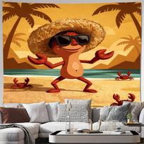 Vibrant Tropical Beach Crab Tapestry Wall Art Hanging Decor for Summer Ocean Summer Vacation Home Living Room Poster 100X70CM