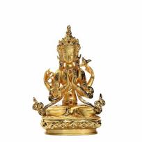 Gold Plated Buddha Statue Intricate Features Gilt Alloy Deity Statue Religious Decor Colorfast Resistant for Collectors beige
