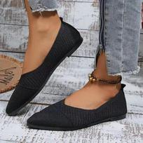 Moterų smailianosiai plokštapadžiai batai Vienspalviai megzti slip-on moteriški batai Laisvalaikio kvėpuojantys baleto moteriški plokštapadžiai batai Mokasinai Moterys 36 juoda