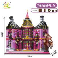HUIQIBAO Halloween Witch House Wizard Bar Magic Shop Micro Model Building Block City DIY Store Assembly Brick Toys for Children NO BOX NO LGIHT black