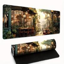 Forest Cafe Cartoon Large mouse pad gaming mousepad Non-slip durable keyboard pad table mat suitable for gaming office and study 30cmx60cm(11.8x23.6inch)