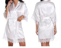 Sexy lace trim pure color home sleeping robe bathrobe women's pajamas S balta