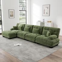 Modular Corner Sofa, L-Shaped Couch Set for Living Room, 4-Seater Comfortable Cloud Couches with Movable Ottoman, DIY Combination, Chenille, Green 406 x 145 x 81 cm žalia