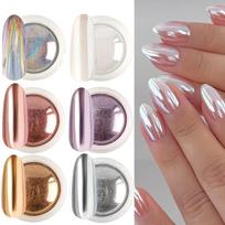 6pcs Chrome Mirror White Nail Powder Pigment Gold Silver Rubbing Holographic Aurora Iridescent Metallic Nail ArtPower Decoration gray