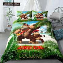 Monkey Cartoon Donkey Kong Duvet Cover Set King Queen Double Full Twin Single Size Bed Linen Set  Cover With Pillowcase Custom EU single(135x200cm) black