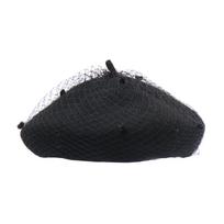 Saldi tinklinė beretė kepuraitė Elegantiška moteriška prancūziško stiliaus vienspalvė kepurė Beanie 1 juoda