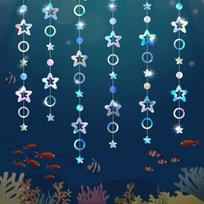 Ocean Themed Decoration Ocean Fish Paper Garland Pendant Birthday Party Decoration Colored Banner Hanging Ornament blue