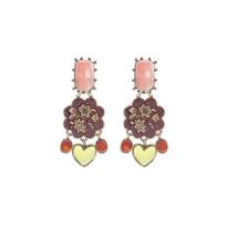 Retro Ethnic Style Resin Heart Dangle Earrings For Women Exquisite Charm Trendy Enameled Flower Earrings Party Jewelry Gift gray