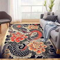 VIKAMA Dragon And Floral Pattern Tattoo Design Area Rug Ideal For Living Rooms, Bedrooms Or Play Areas Home Decoration 60x90cm