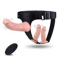 SuperLove Vibrating Strap-on Set Triple Dildos with Remote Skin