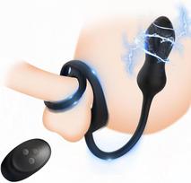 SuperLove E-Stim Dual Cock Ring & Prostate Massager with Remote Black