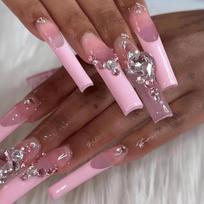 Sweet Heart Design Press-On Nails With Rhinestones French Tip Fake Women Daily Wear Gel Nail Tips brown