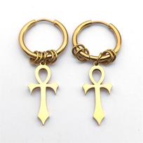 Egypt Ankh Cross Hoop Drop Dangle Earrings Women Stainless Steel Gold Egyptian Crucifix Amulet Earring Jewelry E1714S08 beige