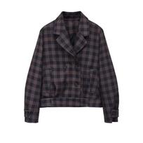 2026 spring new European and American cross-border women's clothing street fashion plaid double-breasted jacket w027 1199 XS black