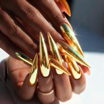 Gold Detachable Press on Nails Long Length Mirror Surface False Nails  Women/Girls only 24pcs nails brown