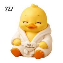 Cute Yellow Duck Ornaments 3D Printed Sad Figurines, Tired Worker Resin Small Desktop Ornament for Migrant Workers Desk Home Office, Funny Car yellow