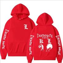 Anime Death Note Printed Hoodie Autumn Winter Men Women Casual Harajuku Fashion Long Sleeve Fleece Sweatshirts Tops Pullover S red