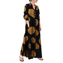 Womens Muslims Abayas Dress Printed  Long Sleeve Abayas Dress Islamic Full Length Kaftan Daily Casual Dress Gifts XL geltona